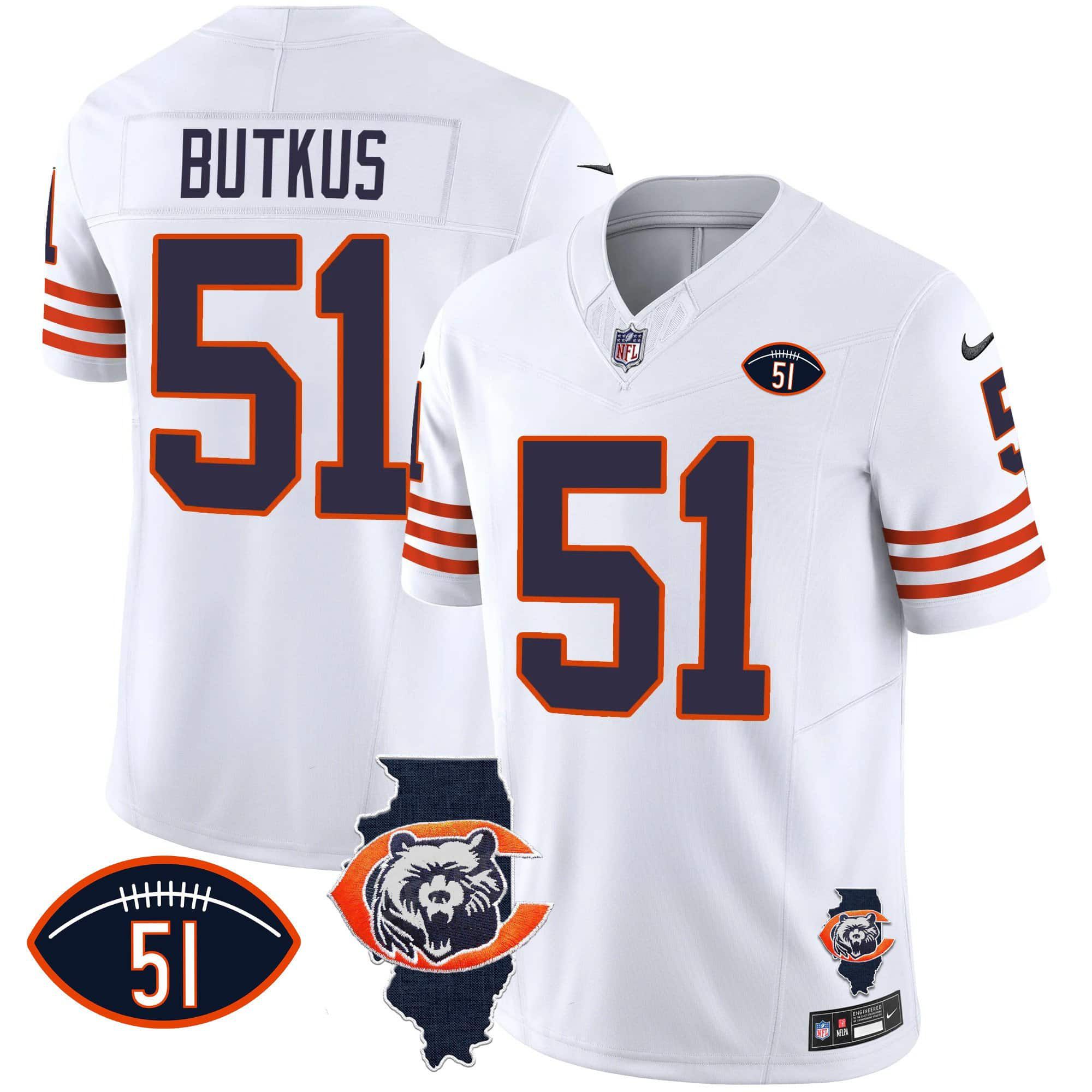 Men Chicago Bears 51 Butkus White 2024 Nike Throwback Illinois Patch Vapor NFL Jersey